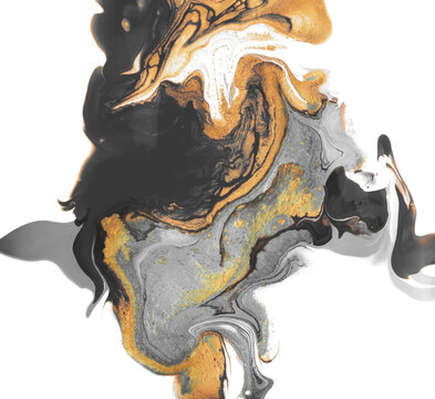Art Abstract flow acrylic and watercolor marble blot painting. Black and Gold Color smoke wave texture background.