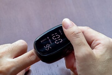 Digital finger pulse oximeter for measuring pulse rate and oxygen saturation levels in blood, Medical equipment.