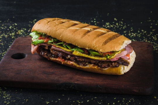 grilled sandwich on a wooden background 