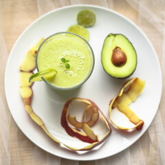 Green smoothie with avocado and lime