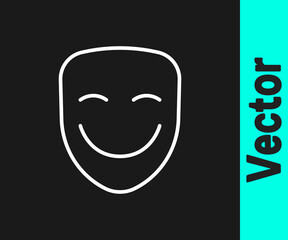 White line Comedy theatrical mask icon isolated on black background. Vector
