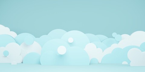 bright blue sky and clouds paper cut style 3D illustration