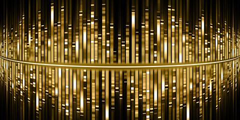 curved golden sound waves Equalizer golden light streaks music frequency spectrum 3D illustration
