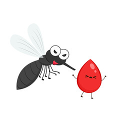 Mosquito cartoon. Mosquito character design. Mosquito and Blood drop cartoon.