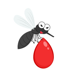 Mosquito cartoon. Mosquito character design. Mosquito and Blood drop cartoon.