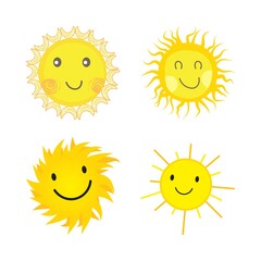 Beautiful sun sticker with a round shape and yellow color. Cute sun with smiling face and cool sunglasses. Sunray coming out from sun vector design. Sun vector social media sticker collection.