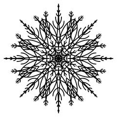 Contour drawing of snowflake on a white background for your creativity. Vector