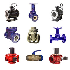 modern shut-off valve with automatic and manual control for a gas pipeline isolated on white...
