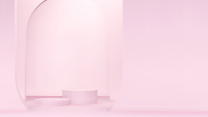 3d render image light pink podiums and pink background for product display advertisement.