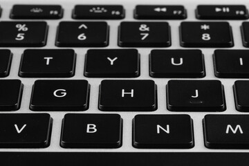 Closeup view of buttons on modern computer keyboard