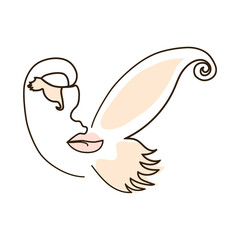 abstract face with butterfly one line drawing. Portret minimalistic style