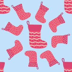 Seamless pattern with christmas socks. illustration for Merry Christmas and Happy New Year print design.