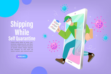 Ecommerce concept. Online shopping. Online delivery service concept. Fast delivery via mobile phone. Smartphone marketing and e-commerce. Vector illustration. 