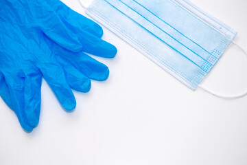 Medical gloves and mask, concept of protection against infection, in particular from new coronavirus infection COVID-19