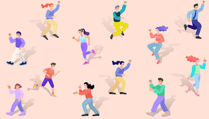 Group of People in social Distancing, Space for safety and people. Background in city. People standing away to prevent COVID-19 coronavirus disease. Flat vector illustration. 