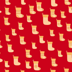 Seamless pattern with yellow christmas socks. illustration for design, web, wrapping paper, fabric, wallpaper.