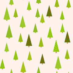 Obraz premium Winter Seamless Pattern with Fir Trees and Pines in Snow. Coniferous Forest. Christmas Decoration. illustration