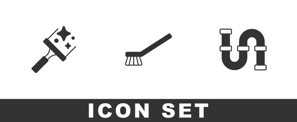 Set Rubber cleaner for windows, Brush cleaning and Industry metallic pipe icon. Vector