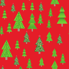 christmas tree seamless pattern. Winter forest, pine trees and snowflakes Print for fabric, wrapping paper