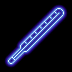 Neon blue contour of the thermometer on a black background. Medicine, healthcare. temperature