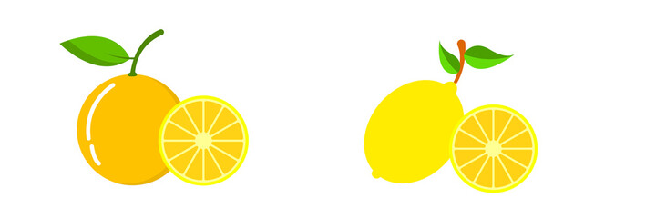 Group of lemons with leaves, isolated on white background