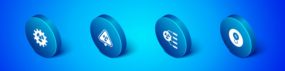 Set Isometric Radioactive, , Light bulb with concept of idea and Triangle radiation icon. Vector