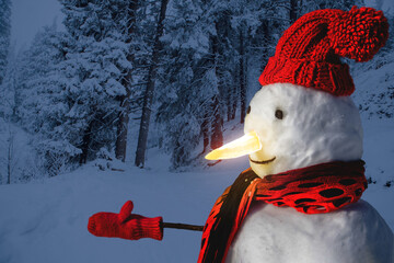 isolated snowman in red hat