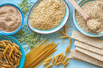 Composition: carbohydrates for weight loss. Healthy diet,top view