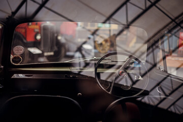 view into old car in museum