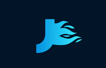 blue flames J alphabet letter icon for business. Fire design suitable for a company logo
