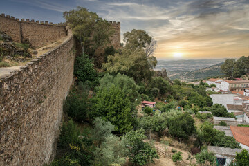 Fototapeta premium Medieval Castle With A Dramatic Sky, Located In Alburquerque, Extremadura, Spain.