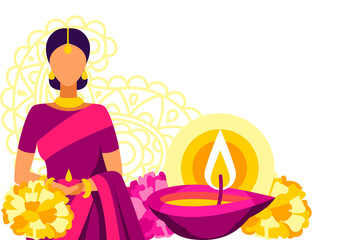 Happy Diwali greeting card. Deepavali or dipavali festival of lights.
