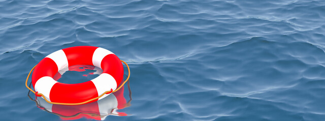 Naklejka premium Lifebuoy on the sea, 3D illustration.