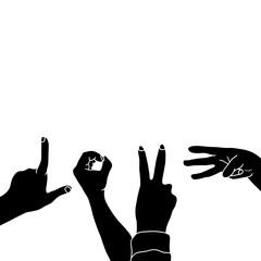 LOVE sign hand gestures, the silhouette of people for friendship day. hand-drawn character illustration of happy people.