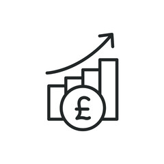 Money growth icon line style. Pound increase graph symbol concept isolated on white background. Vector illustration