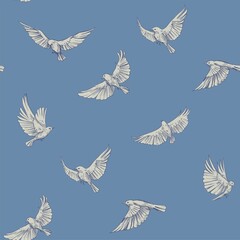 Seamless pattern, flying birds. Vector outlines