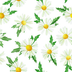 seamless border with honeycomb and chamomile flowers. cute watercolor print, pattern on the theme of honey, bees, flowers. isolated on white background