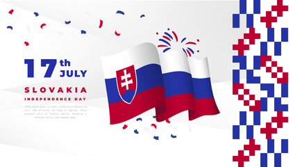 Banner illustration of Slovakia independence day celebration. Waving flag and hands clenched. Vector illustration.