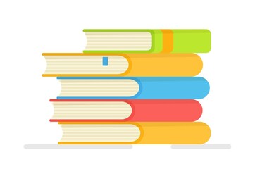 Vector illustration of an isolated stack of books on a white background. Template for bookstore advertising. E-book, literature, encyclopedia.