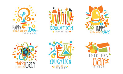 Fototapeta na wymiar Happy Teacher Day and Education Label Design Vector Set