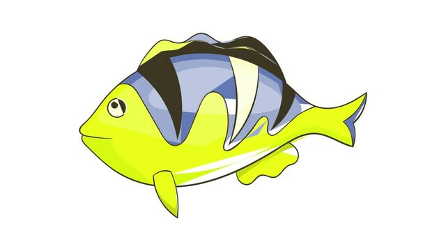 Yellow tropical stripped fish icon animation cartoon best object isolated on white background