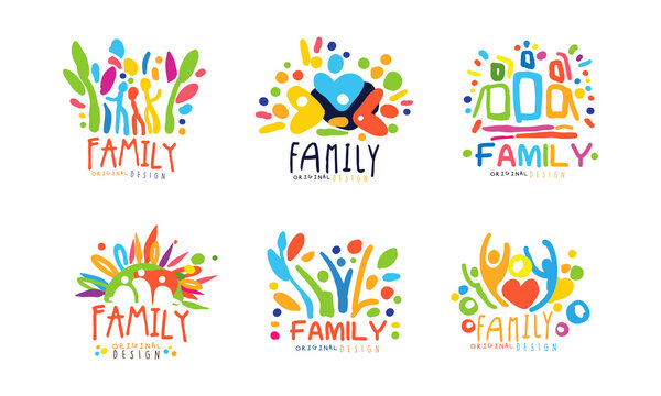 Colorful Family Label or Emblem Original Design Vector Set