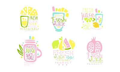 Fresh Juice as Natural Product Original Logo Design Vector Set