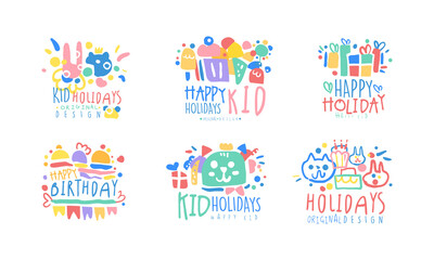 Happy Birthday and Kids Holiday Original Design Vector Set