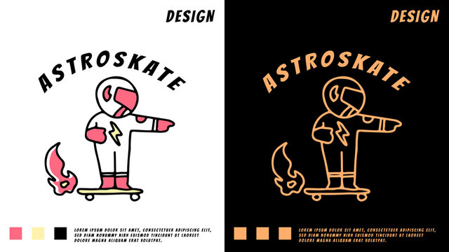 cool cosmonaut playing skateboard and sport on the space with fire element. illustration for poster, logo, sticker, or apparel merchandise.	

