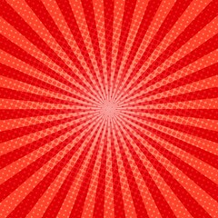 Red Sunburst Pattern Background. Sunburst with rays background. Vector illustration. Red radial background. Halftone background.