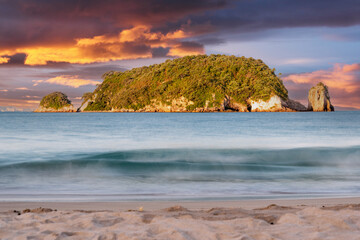Scenic view of an island at the beach of Great Barrier Island, New Zealand