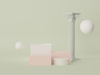 3d render of minimal display podium design for mock up and product presentation. Pedestal stage with pastel color scene. Trendy design for mock up and web banner.