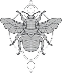 Mystic Bumblebee Geometric Drawing Tattoo or Logo. Blackwork Art. Isolated vector symbol.
