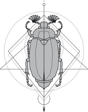 Mystic Maybug Geometric Drawing Tattoo or Logo. Blackwork Art.